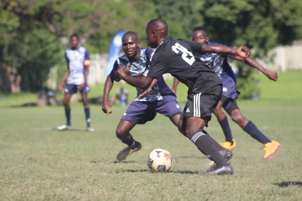Apex United team celebrating a goal together on the pitch